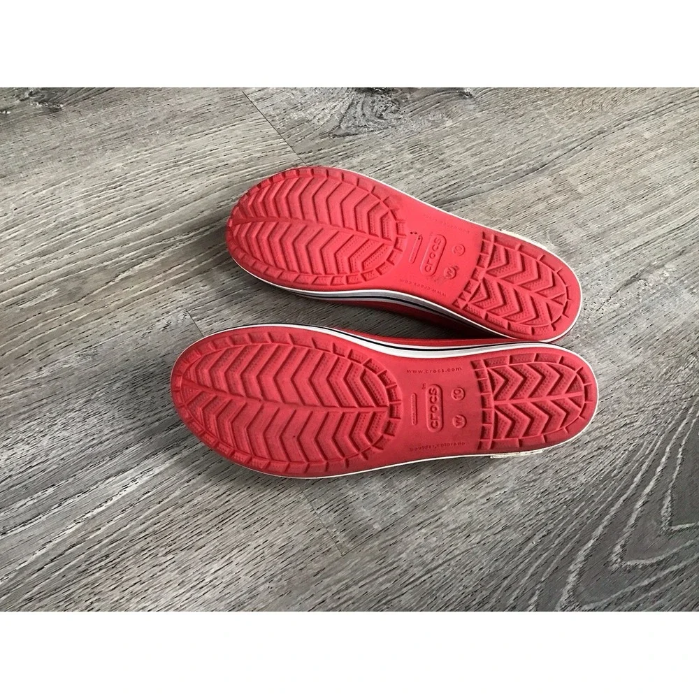 CROCS Crocband Womens Size 10 Red White Ballet Flats Slip On Shoes